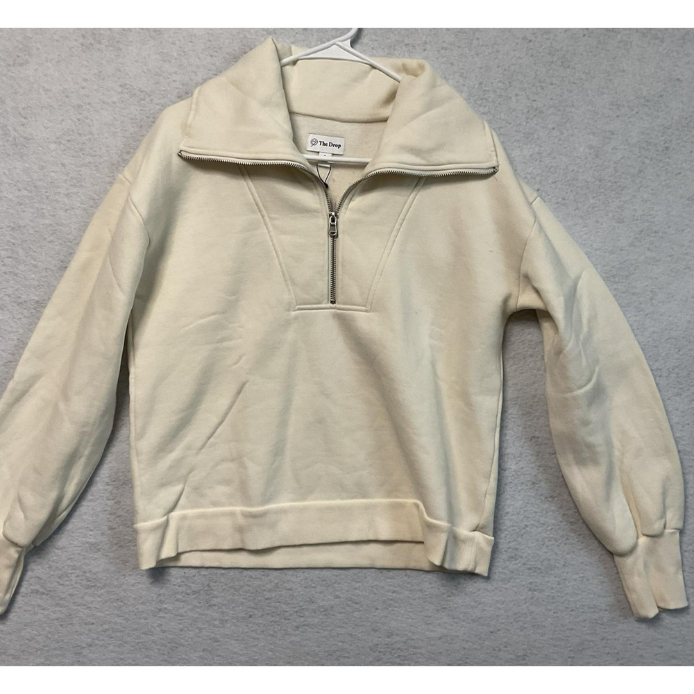 The Drop Sweatshirt Womens Small White Halen Half Zip Pullover Collared Fleece